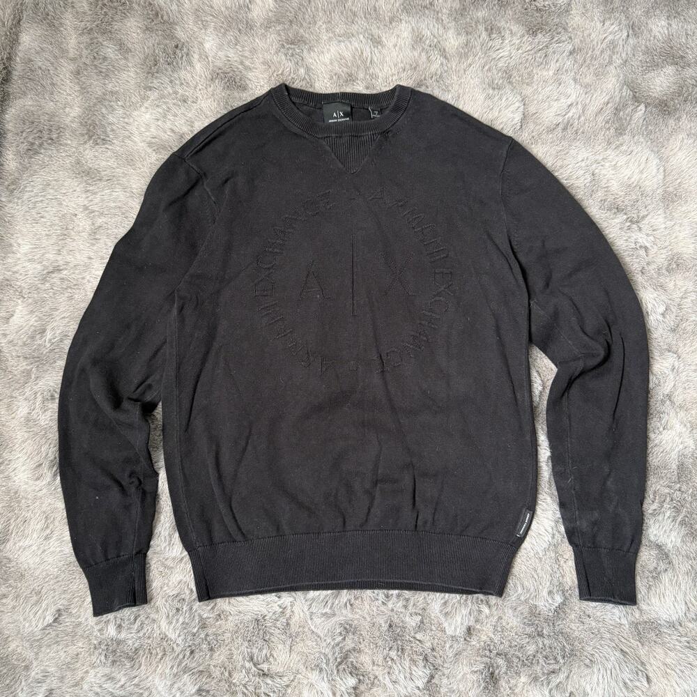 Armani Exchange Men’s Crewneck Black Sweater Embossed Circle Logo Size Small
